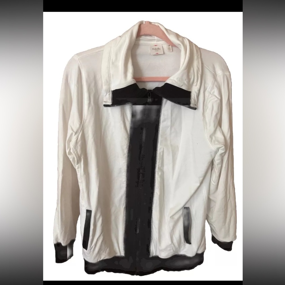 Women’s Rafaella Full Zip Collar Long Size Large Black And White